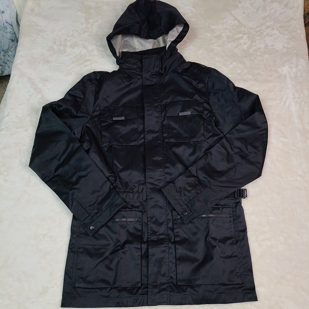 Calvin Klein Mens Black Field Jacket with Zip-Out Hood Pockets Gorpcore Utility